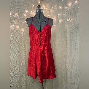 Vintage Fredericks Of Hollywood Red Satin Babydoll Lingerie Bow Detail Large